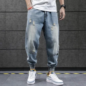 Pantalones de mezclilla para hombre Hip Hop Harén Pantalones de mezclilla sueltos para correr Pantalones informales Ropa de calle - Imagen 1 de 6