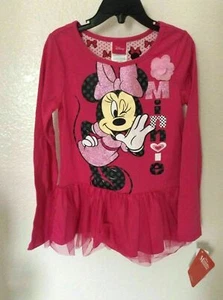 Disney Minnie Mouse Long Sleeve Tunic Top Shirt Hot Pink - Girl's Size 6 - Picture 1 of 2
