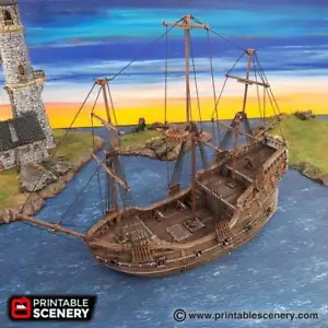 The Fluyt - The Lost Islands 15mm 28mm 32mm Wargaming Terrain D&D, DnD Pirates - Picture 1 of 5