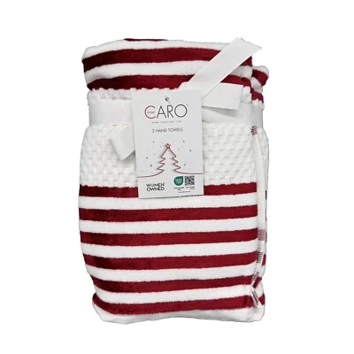 Juego de toallas de mano a rayas rojas blancas Caro Navidad 2 piezas terciopelo de lujo algodón vacaciones Foto 1 de 4