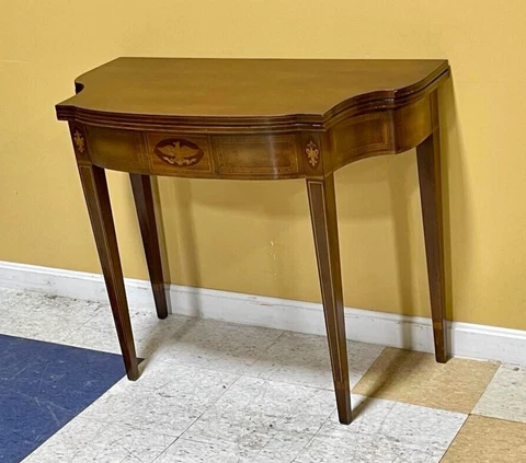 1930's Federal Style Flip Top Game/Console Table Mahogany w/ Eagle Inlay Cover