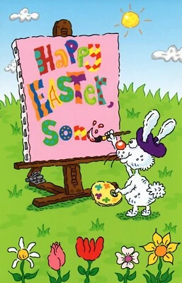 Cute EASTER Card FOR YOUNG SON, Rabbit Paint Masterpiece — Gallant Greetings + ✉ - Image 1 of 4