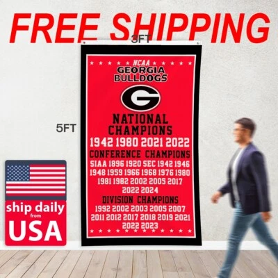Georgia Bulldogs 3x5 pies campeones nacionales bandera hombre cueva fútbol bandera Foto 1 de 4