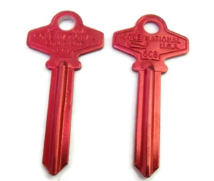 2-pcs SC6 RED Anodized Aluminum Key Blanks Cole National Color-Lite USA NOS - Picture 1 of 2