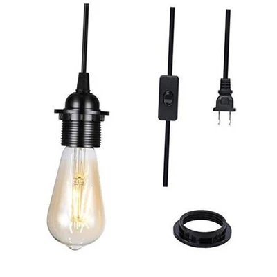 2-Pack  Plug-in Pendant Light, 15FT Vintage Hanging Lantern Cord Black-15FT - Image 1 of 4