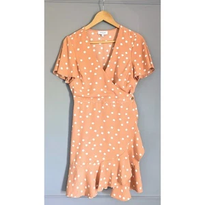GILLI Wrap Dress Polka Dot Midi Size S UK 8 Apricot Peach Floaty Light - Picture 1 of 5