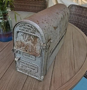 Antique 1899 Bates Hawley US MAIL Mailbox W/ Cast Iron Door & Front Slot Vntg - Picture 1 of 18