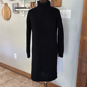 Athleta turtleneck sweater dress women’s size medium wool cashmere black minimal - Picture 1 of 10