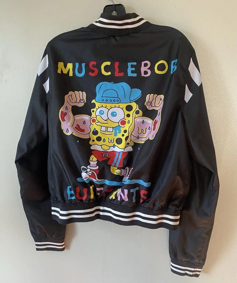 Bob Esponja Niños 14 16 Chaqueta Estilo Bombardero Musclebob Buff Pantalones Negro Ligero Foto 1 de 4