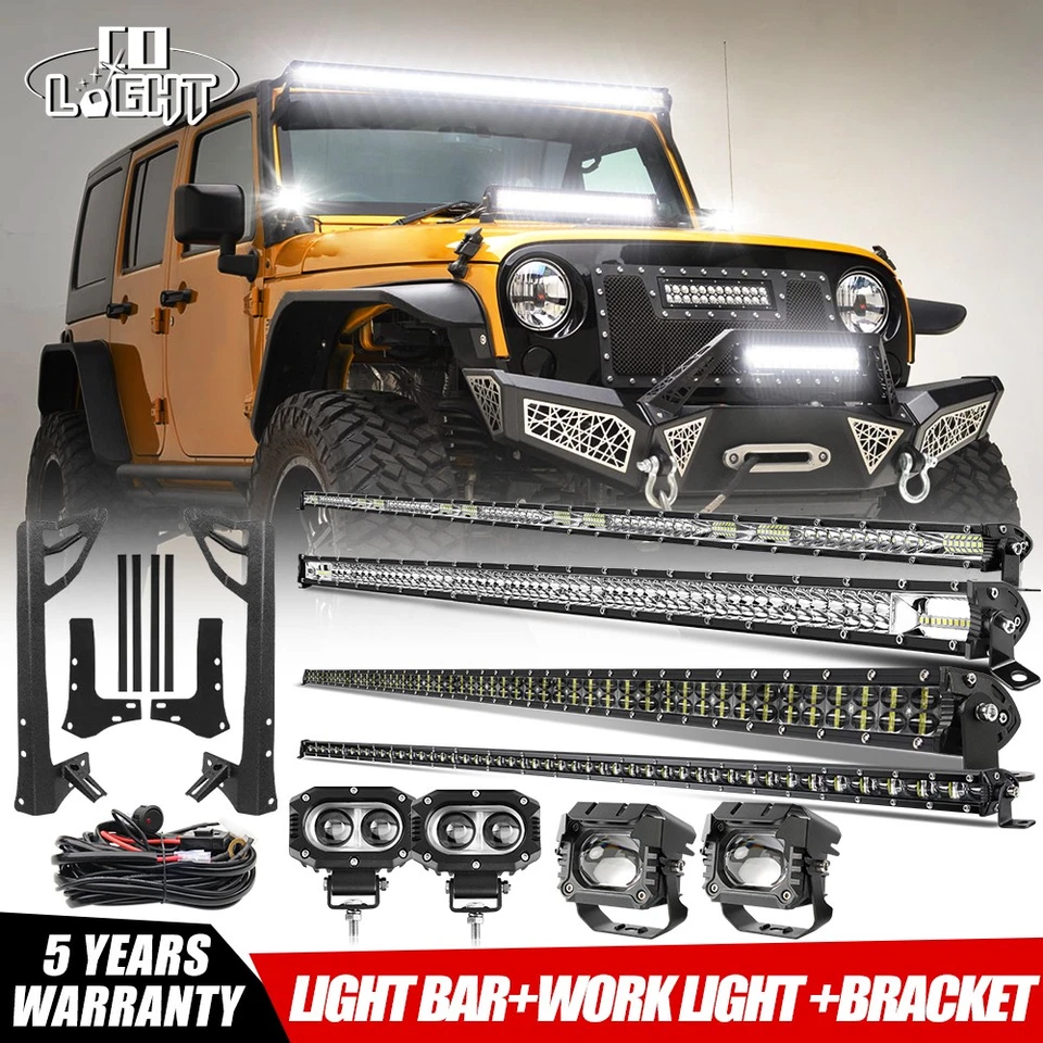 Barra de luces LED 50" 52" + Luces de trabajo de 3" + Soportes de montaje para Jeep Wrangler JK 07-18 Foto 1 de 1