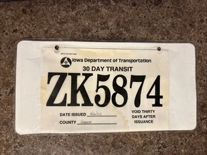 Iowa 2005 30 días matrícula temporal condado de Greene - Imagen 1 de 2