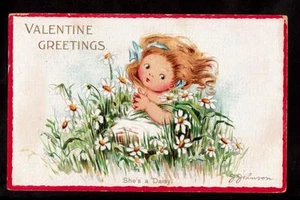 1913 art signed J.Johnson she's a daisy Valentine greetings postcard - Picture 1 of 1