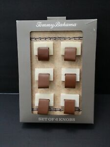 NEW Tommy Bahama Leather Tab & Stone look KNOBS - 6 per box- FURNITURE HARDWARE
