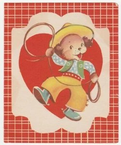 Vintage Valentine Card Dressed Dog Cowboy Doubl-Glo 1940's - Picture 1 of 2