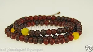Mala Citrine Buddhist Rosary 108 Pearls Necklace Rosewood Yellow Braun - Picture 1 of 12