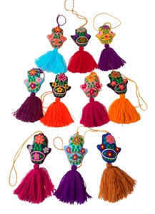 WHOLESALE 10 PIECE MEXICAN EMBROIDERED , MANO DE FATIMA , GOOD LUCK , TASSEL - Picture 1 of 5
