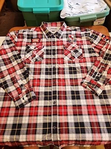 Ablanche Explorer Unit 1988 para hombre 5XL L/S negro/rojo con botones usado en excelente estado. GB32 - Imagen 1 de 14