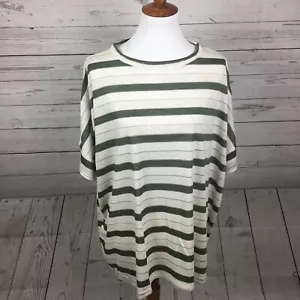 Agnes&Dora BOXY T Olive/Oatmeal Stripe Half Sleeve SCOOP NECK Drop Shoulder XL+ - Picture 1 of 7