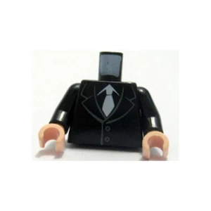 LEGO 7682 - Minifig, Torso Suit with 2 Buttons and White Tie Pattern - Black - Picture 1 of 1