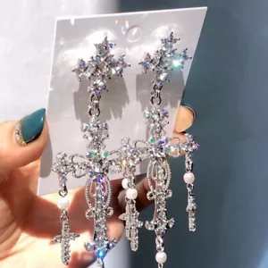 BNWT CRYSTAL RHINESTONE LARGE Elegant Luxury Crystal Dangle Earring - Picture 1 of 2