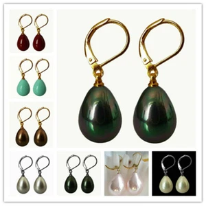 Handmade Multicolor 12x16mm Drop Shell Pearl Dangle Silver Leverback Earrings - Picture 1 of 20