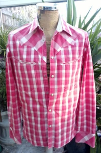 ORIGINAL LEVI STRAUSS & CO 1853 RED & WHITE CHECK MENS SHIRT PEARL SNAP BUTTONS - Picture 1 of 11