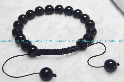 VALENTINO Nuovo Bracciale Shambhala Pietra Preziosa Tutto 10mm Pietra Nera Naturale Agata Perline Rotonde