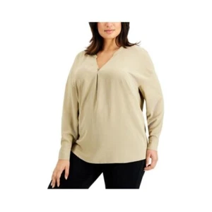 Alfani Womens Plus Size 3X (24/26) V-Neck Blouse Fresh Almond Beige Blouse - Picture 1 of 7