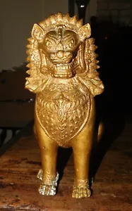 Antique Guilt Bronze Khmer Foo Dog Lion Statue - Picture 1 of 7