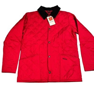 NWT Barbour Liddesdale Red Quilted Jacket Boy’s Size XXL 2XL 14 Corduroy Collar - Picture 1 of 6