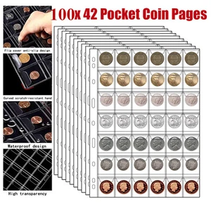 100x 42 tasche porta monete cartella pagine foglio per collezione album conservazione libro - Foto 1 di 10