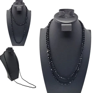 Vintage Glass Bicone Beaded Flapper Necklace Black Long Versatile Roaring 20s - Picture 1 of 15