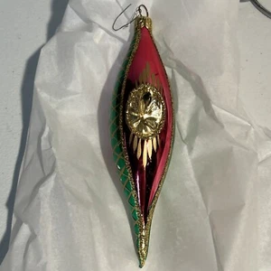 Vintage 6 Inch Teardrop Icicle Fancy Double Indent Christmas Ornament Poland - Picture 1 of 20