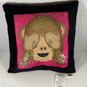  Mermaid Pillow Monkey Emoji Pals Cushion Sequin Reversible Magic Peek-A-Boo - Picture 1 of 4