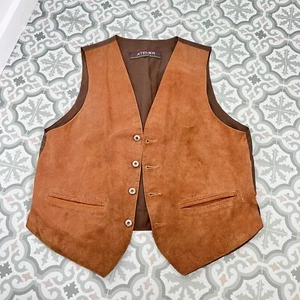 Vintage Atelier Suede Vest Size S Mens Pig Skin Tan Leather Retro Boho Hippy - Picture 1 of 24