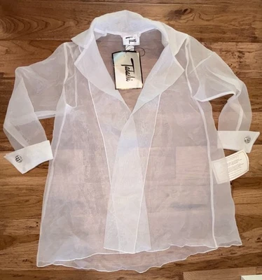 Chaqueta plumero NOS Tadashi de organza transparente frente abierto blanca talla única Foto 1 de 4