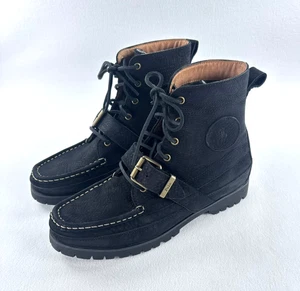 POLO Ralph Lauren Country Men 7.5 Women 9 Ranger Black Suede Leather Boot Buckle - Picture 1 of 17