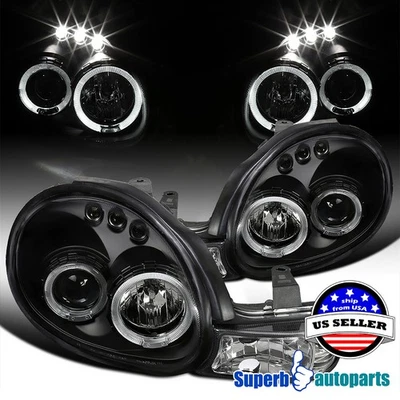 Fits 2000-2002 Dodge Plymouth Neon Halo Projector Headlights LED Bar 00-02 Black - Изображение 1 из 4