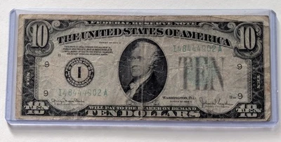 US Ten Dollars, 1934 D, $10 Federal Reserve Note  - Image 1 of 2