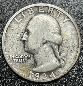 1934 SILVER WASHINGTON QUARTER CIRCULATED - Picture 1 of 4