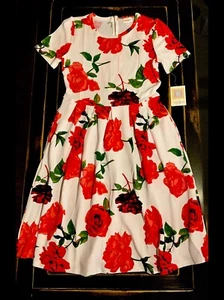 NWT L LuLaRoe RED DISNEY ROSES ON WHITE Amelia Dress UNICORN Christmas Wedding - Picture 1 of 4