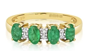 Real Emerald and Diamond Eternity Ring Solid Yellow Gold 5mm Band Anniversary - Picture 1 of 4