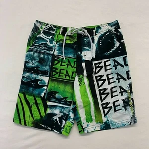 Roots Swim Trunks Boy Small (8) Blue Green Beach Scene Mesh Lined Swim Shorts - Picture 1 of 4