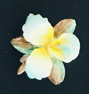 Vintage Multicolor Porcelain Iris Flower Brooch. Signed Cara China. England.