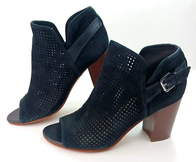 Sam Edelman Bootie Black 10M Suede Perforated Stacked Heel Peep Toe - Image 1 of 4