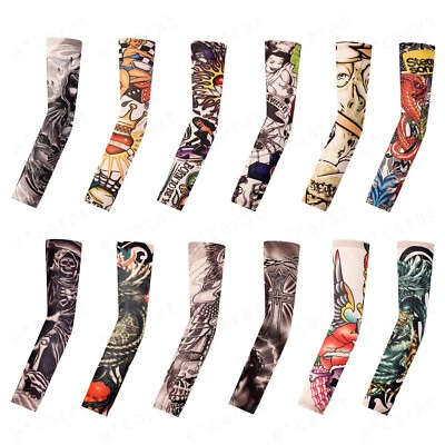 10/12PC Tattoo Cooling Arm Sleeves Cover Basketball Golf Sport UV Sun Protection - Image 1 of 4