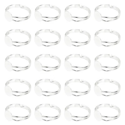 Metal Ring Blank, 8 mm 40 Pcs Adjustable Finger Round Ring Flat Pad Tray, Silver Foto 1 de 4