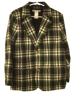 Janie and Jack Boys Size 6 Cotton Blazer Sport Coat Jacket Plaid Blue Green - Picture 1 of 9