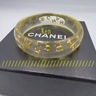 CHANEL Bracelet Bangle AUTH Coco chain Logo Rare Gold small logo Clear F/S CC