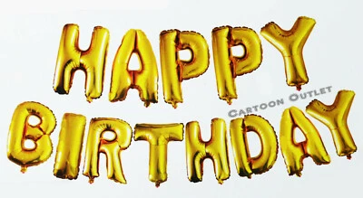 HAPPY BIRTHDAY Balloon GOLD FOIL LETTER BALLOON BANNER 16" PARTY DECORATIONS - Image 1 of 4